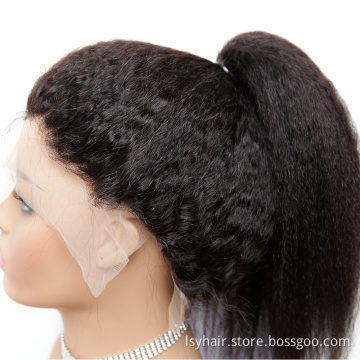 HD Transparent Film Illusion Kinky Straight Front Lace Wig Human Hair, Big Yaki Braiding African Kinky Straight Lace Front Wigs